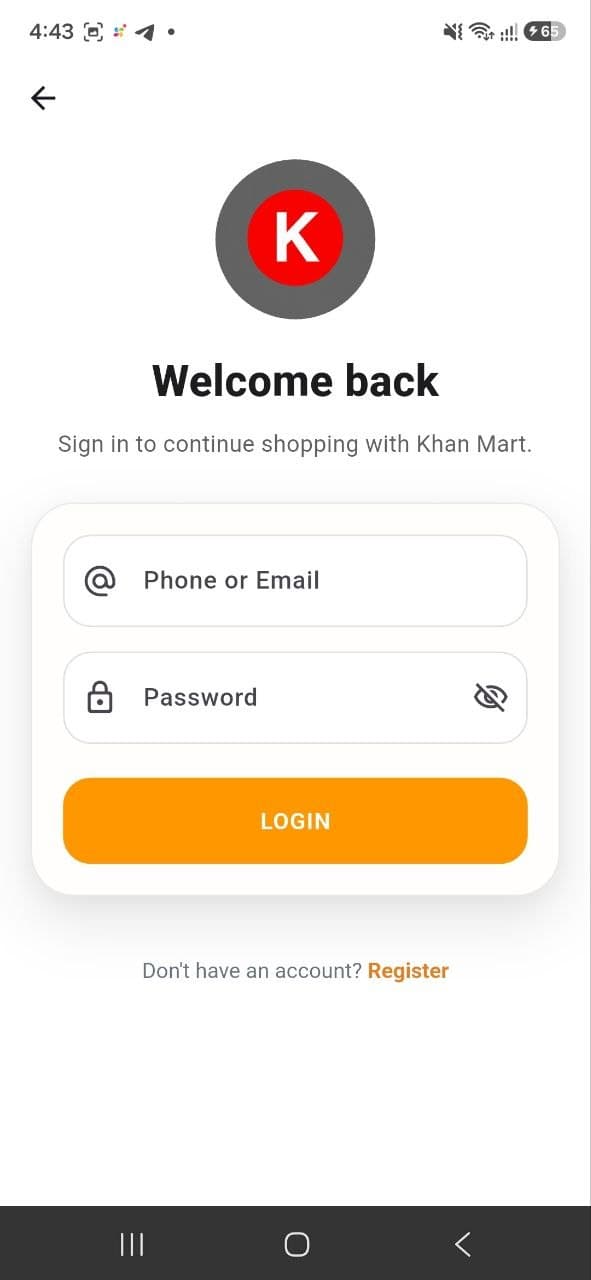 Khan Mart login screen